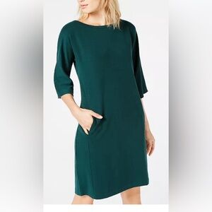 XL Eileen Fisher green ponte knit mini dress tunic pockets